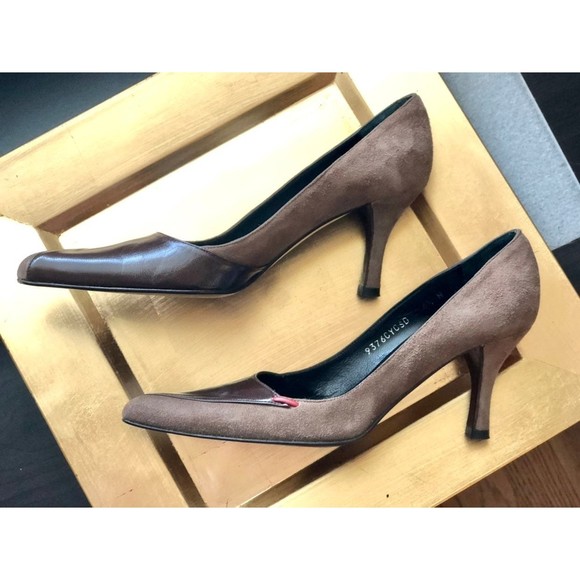 Sesto Meucci Brown Taupe Suede & Contrast Leather Pointy Toed Heels 6.5 N Narrow - Picture 4 of 12